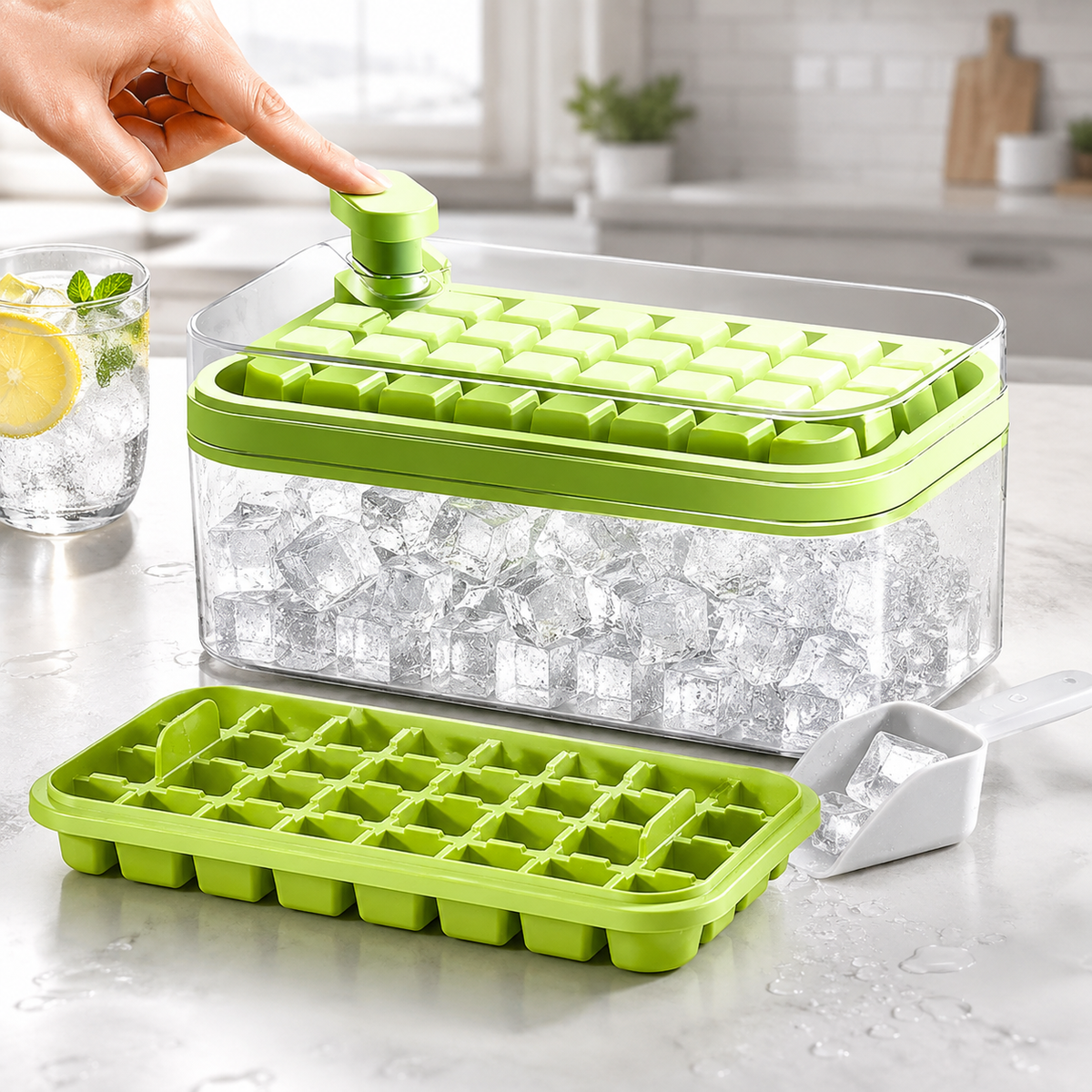 Ice Cube Tray Set (2 Pack, 64 Cubes)