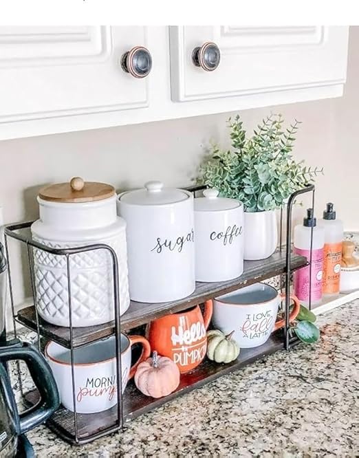 Tier Metal Coffee Rack with Wooden Shelves — قهوة من شمس كل يوم، صورة 2