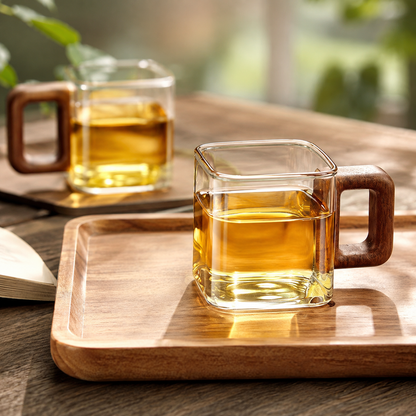 Glass Coffee Mug with Wooden Handle