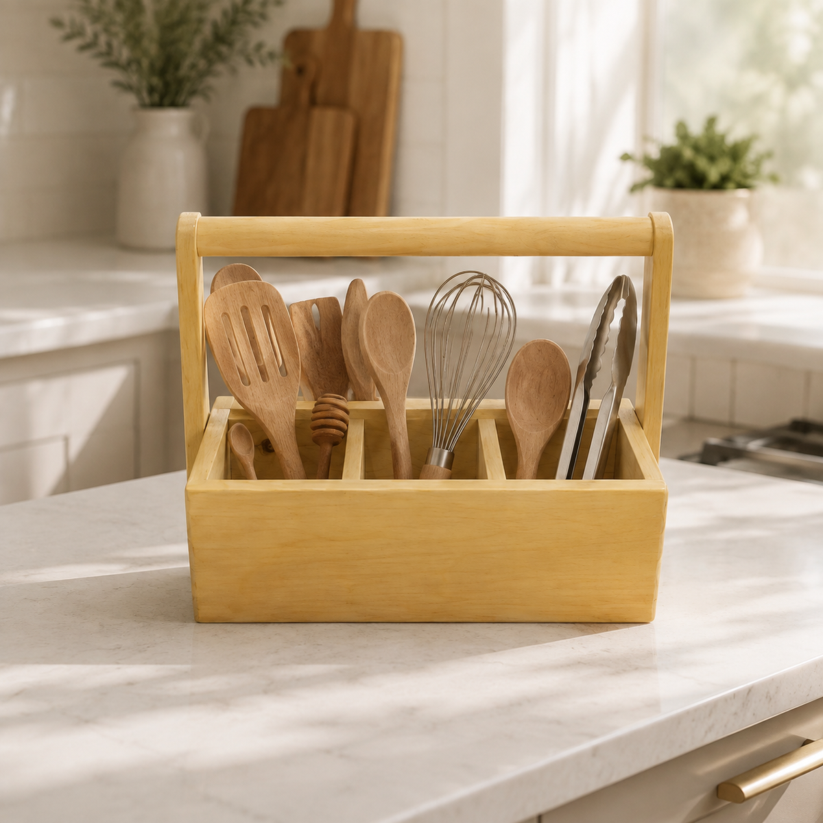 4-Compartment Drop-Down Handle Kitchen Utensil Caddy