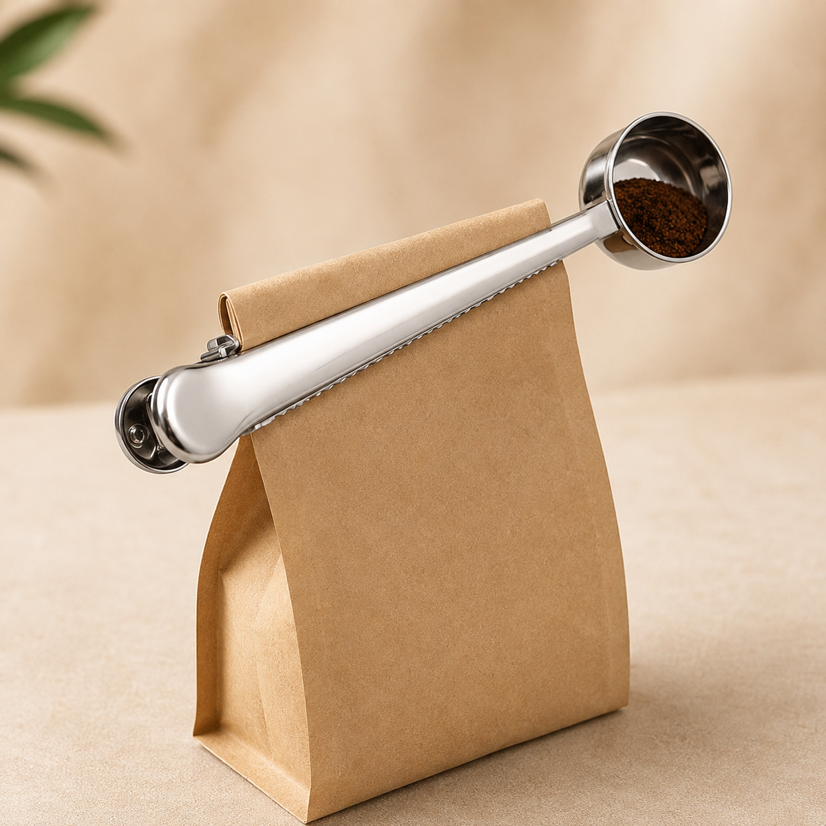 Stainless Steel Coffee Measuring Spoon with Bag Clip (2-in-1)