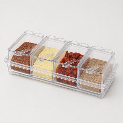 Crystal Clear Acrylic Jar Set of 4 with Organizer Stand & Spoons