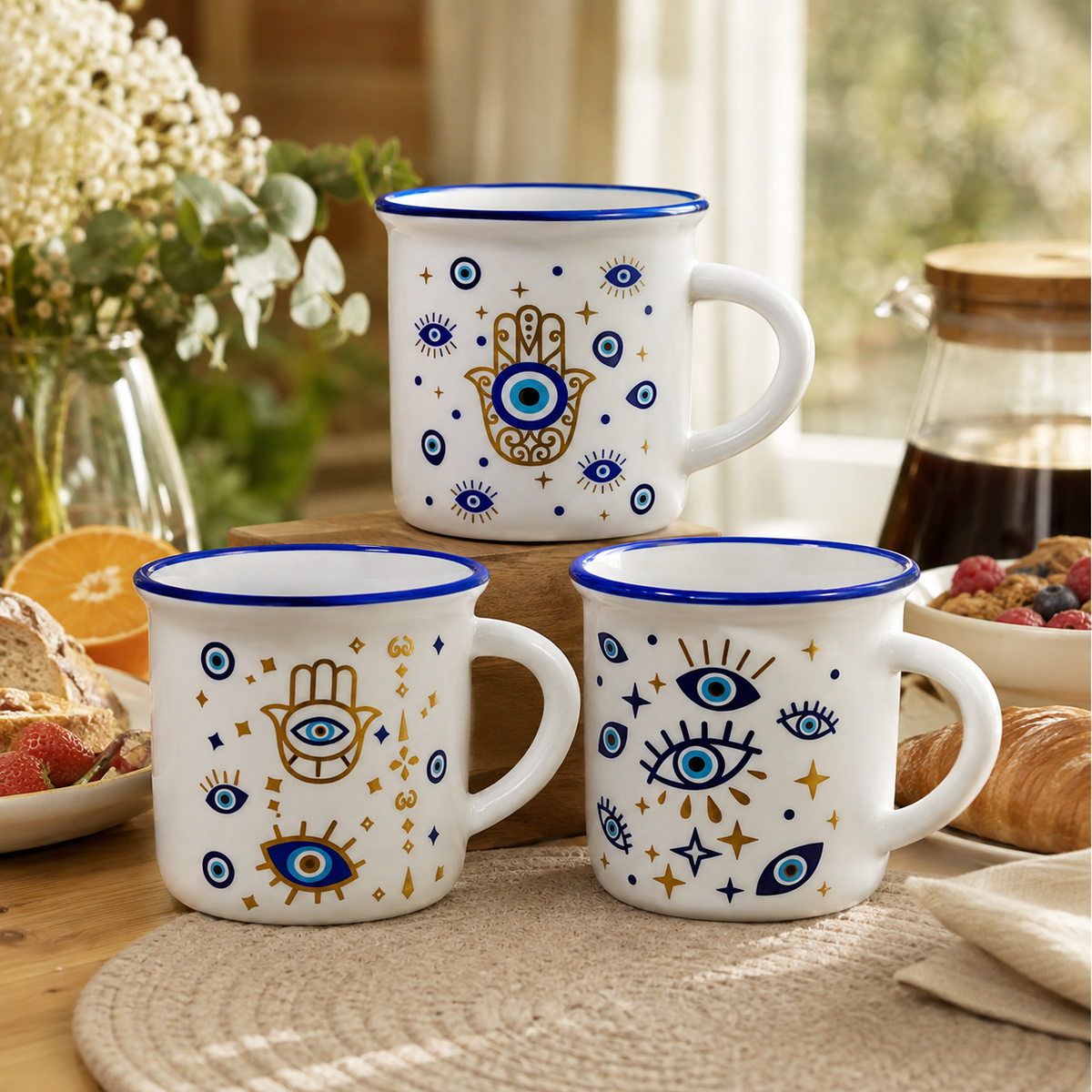 Evil Eye & Hamsa Ceramic  beaker Set – 3 Pieces