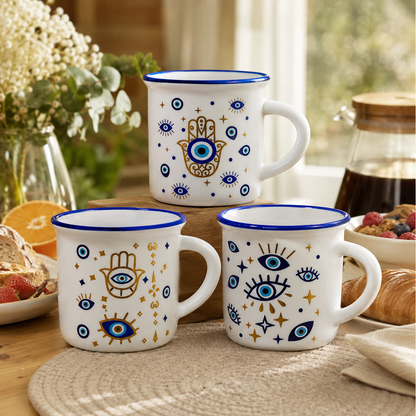 Evil Eye & Hamsa Ceramic  beaker Set – 3 Pieces