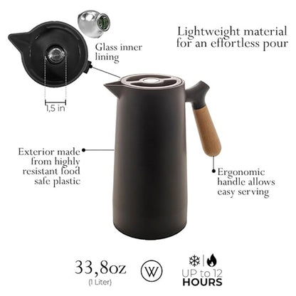 Digital Thermal Carafe with Wooden Handle 1L Black — ترمس حافظ للحرارة من شمس كل يوم، صورة 2