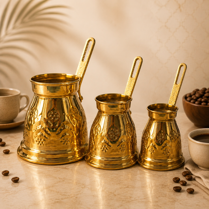 Set of 3 Traditional Copper Coffee Pots with Metal Handles – Assorted Sizes
