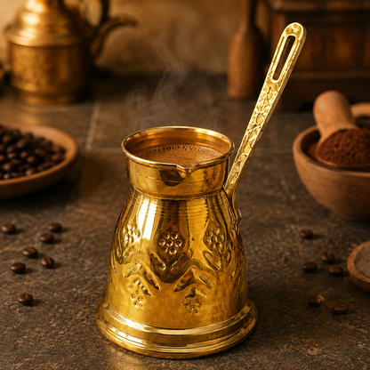 Large Copper Coffee Pot with Metal Handle