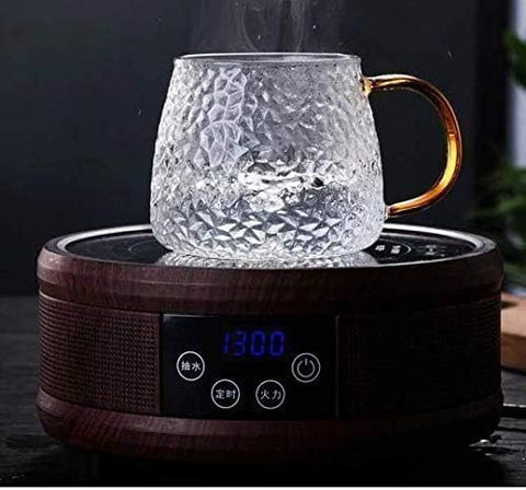 كوب قهوة زجاجي بمقبض ذهبي