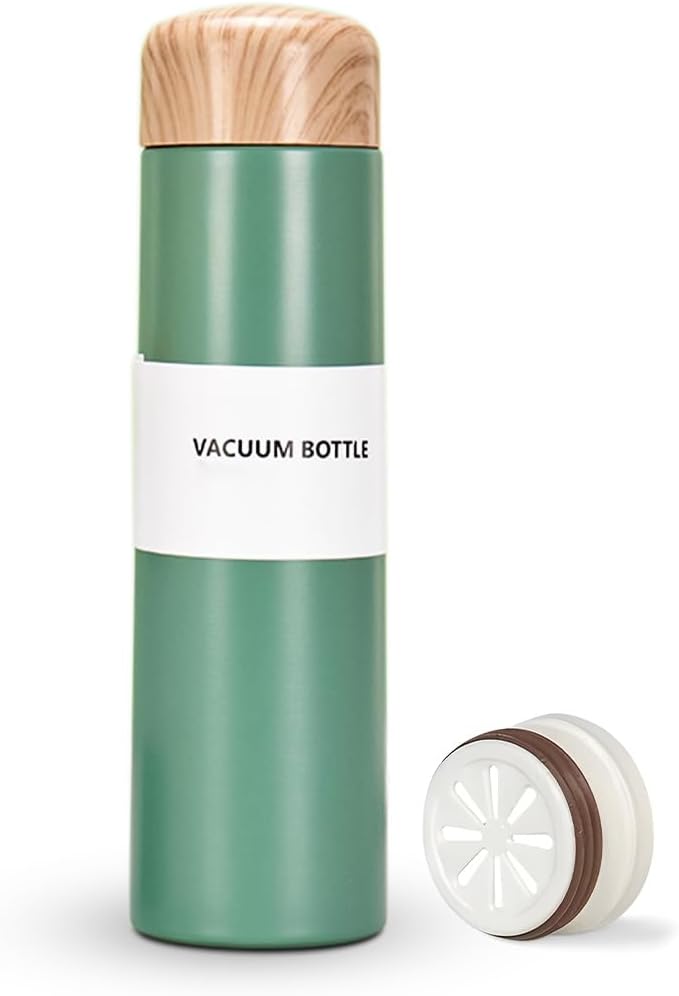 250ml Stainless Steel Vacuum Flask with Built-in Filter & Wood-Style Lid