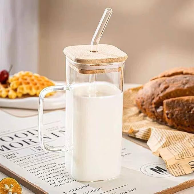 Glass Mug with Lid & Straw — كوب قهوة من شمس كل يوم، صورة 4