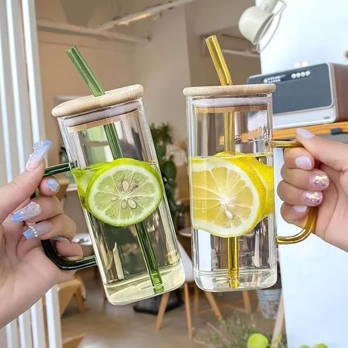 Glass Mug with Lid & Straw — كوب قهوة من شمس كل يوم