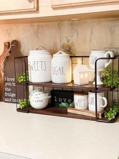 Tier Metal Coffee Rack with Wooden Shelves — قهوة من شمس كل يوم