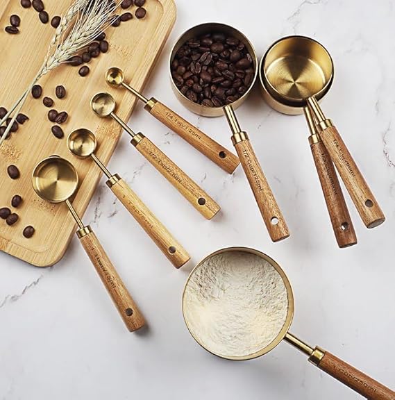Golden Measuring Spoon Set with Wooden Handle