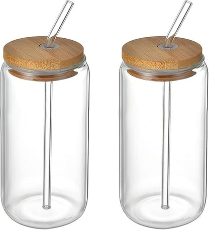 2 Glass Tumbler Set with Lid & Straw — كوب قهوة من شمس كل يوم