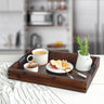 Acacia Wood Ottoman Serving Tray with Metal Handles