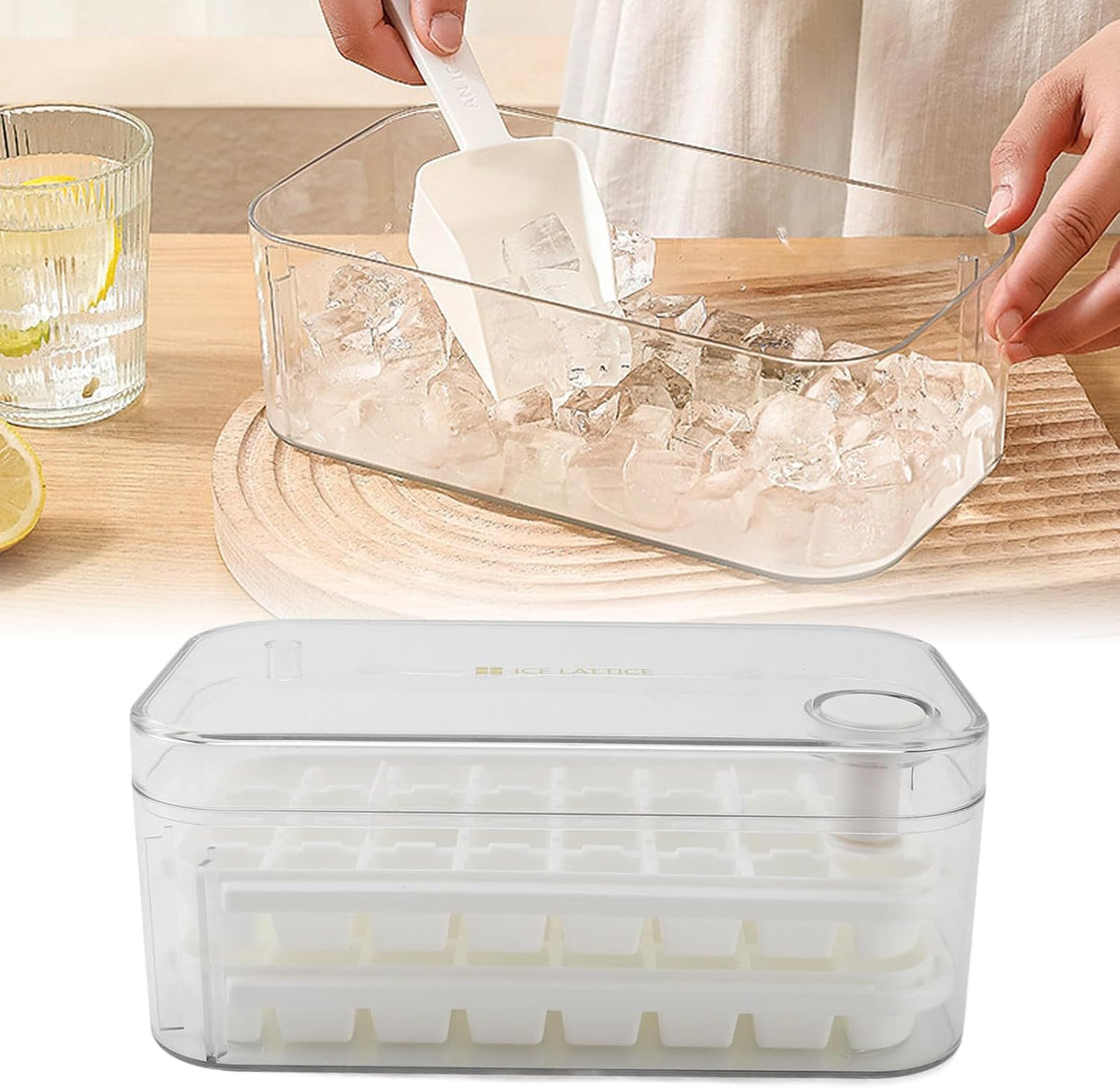 Ice Cube Tray with Lid – 56 Cubes, Easy Push Release