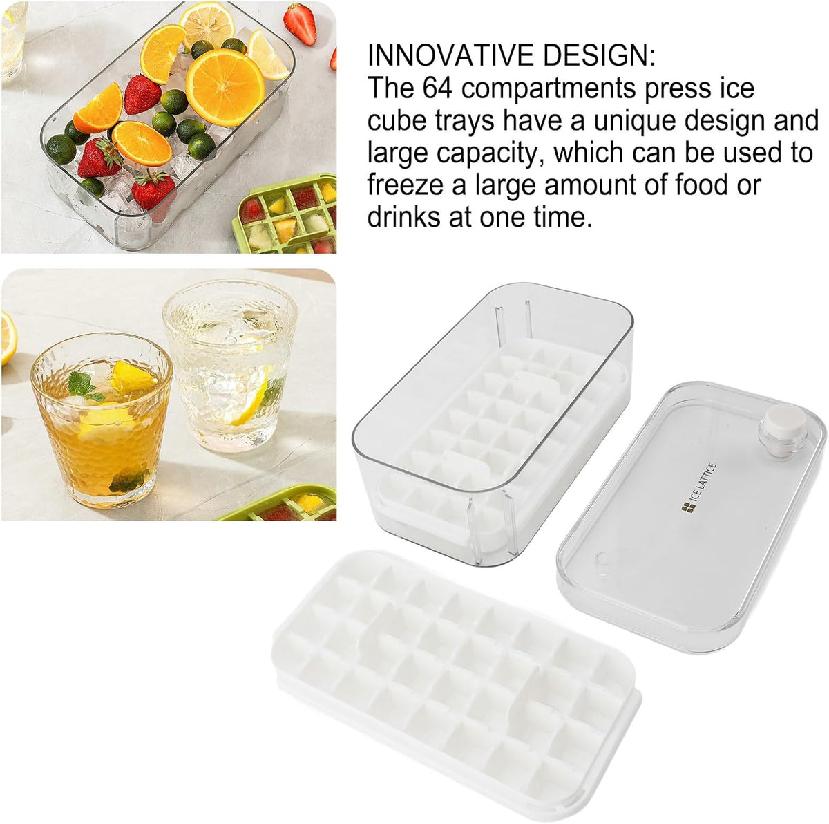 Ice Cube Tray with Lid – 56 Cubes, Easy Push Release