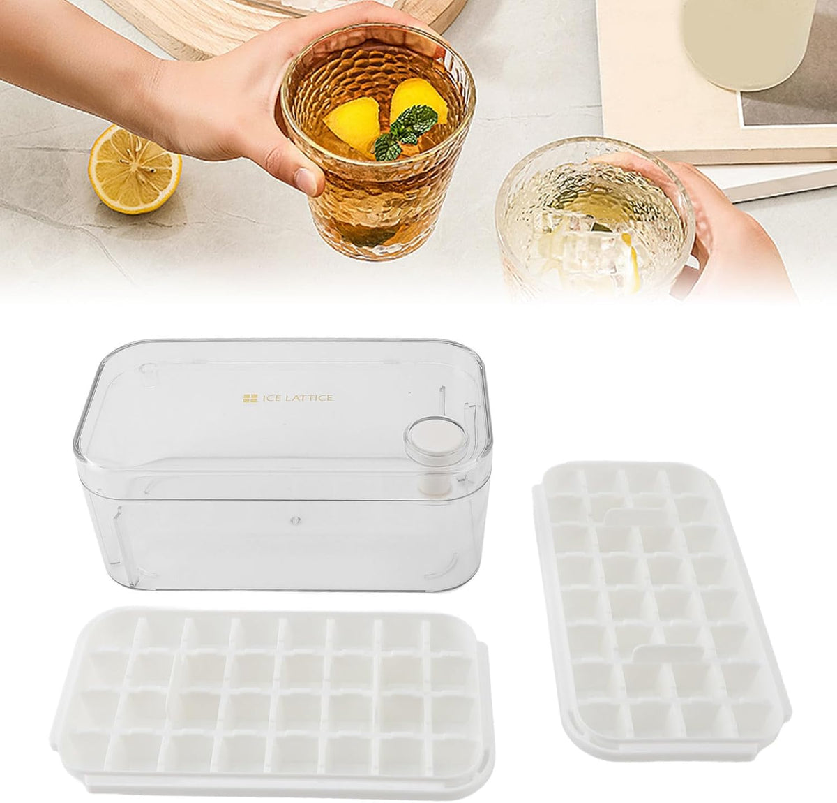 Ice Cube Tray with Lid – 56 Cubes, Easy Push Release
