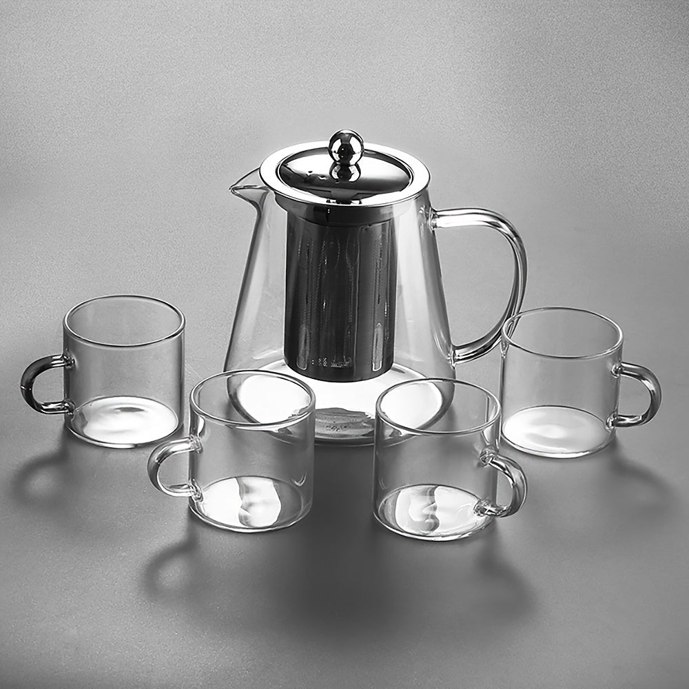 Borosilicate Glass Teapot & Teacup Set with Infuser (950ml + 4 x 100ml Cups)