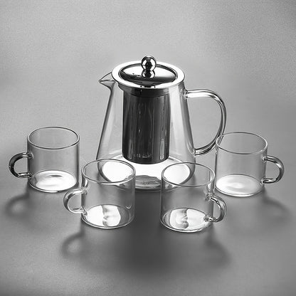 Borosilicate Glass Teapot & Teacup Set with Infuser (950ml + 4 x 100ml Cups)