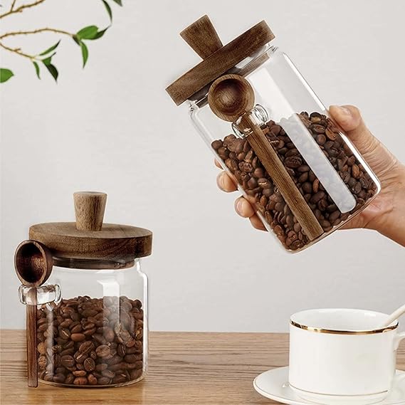 Glass Storage Jar with Wooden Lid & Spoon — ملعقة قهوة من شمس كل يوم، صورة 2