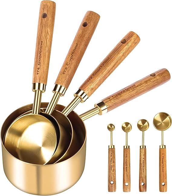 3 Golden Measuring Spoon Set with Wooden Handle — ملعقة قهوة من شمس كل يوم، صورة 3