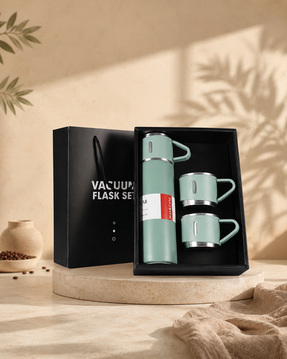 Vacuum Thermos Flask with Silicone Handle & Insulated Lid, 500ml (2-Cup Set)