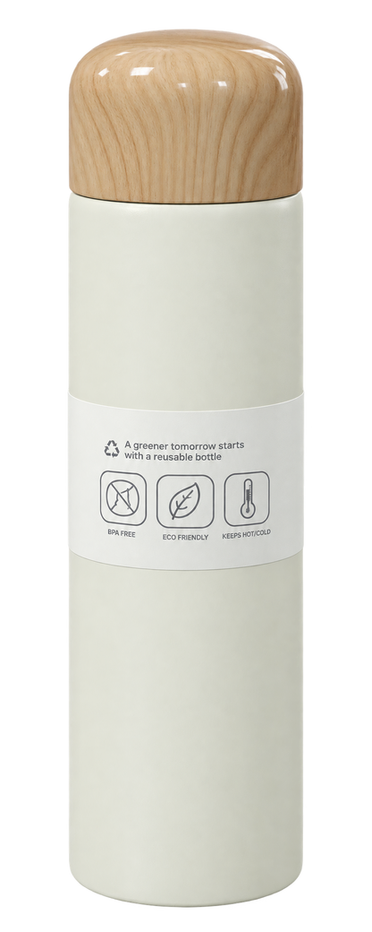 250ml Stainless Steel Vacuum Flask with Built-in Filter & Wood-Style Lid