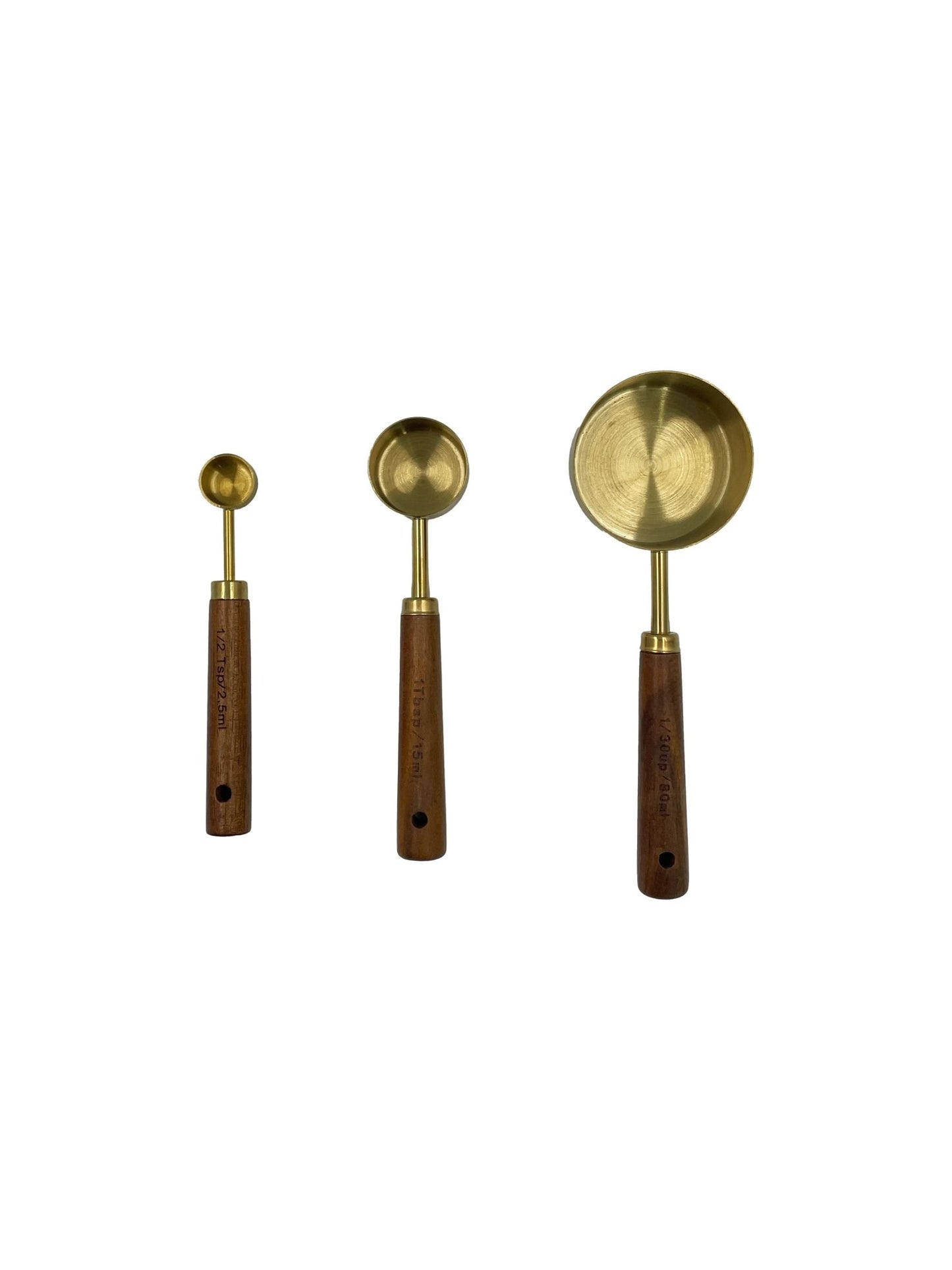 3 Golden Measuring Spoon Set with Wooden Handle — ملعقة قهوة من شمس كل يوم