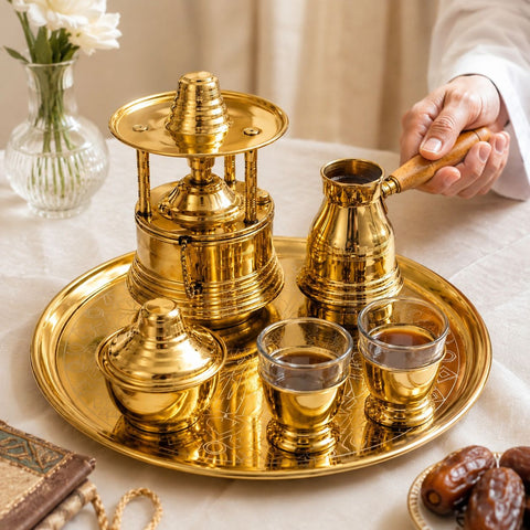 طقم قهوة من النحاس النقي الأنيق