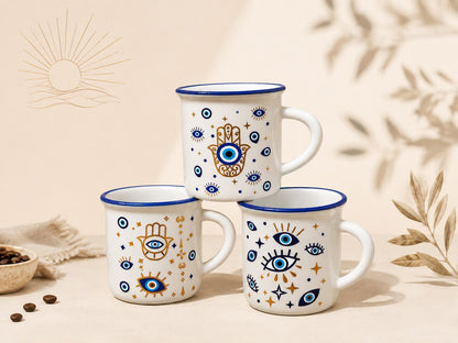 Evil Eye & Hamsa Ceramic  beaker Set – 3 Pieces