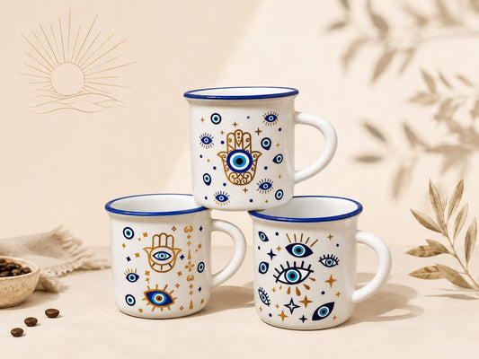 Evil Eye & Hamsa Ceramic  beaker Set – 3 Pieces