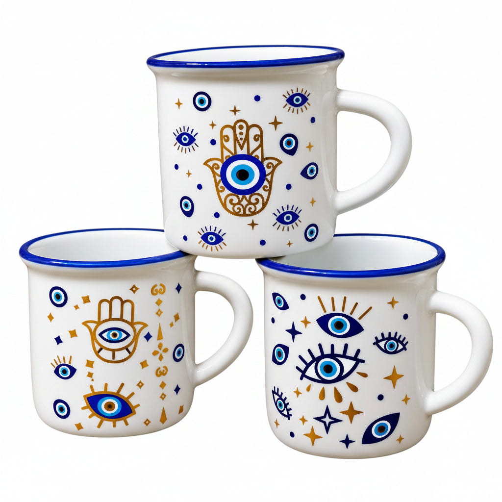 Evil Eye & Hamsa Ceramic  beaker Set – 3 Pieces