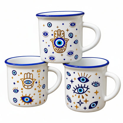 Evil Eye & Hamsa Ceramic  beaker Set – 3 Pieces