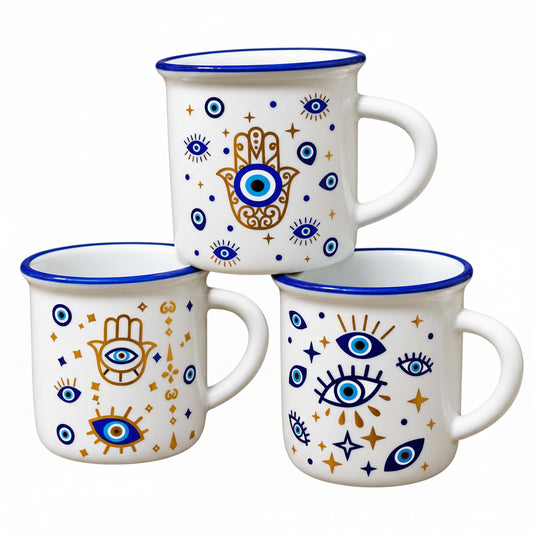 Evil Eye & Hamsa Ceramic  beaker Set – 3 Pieces