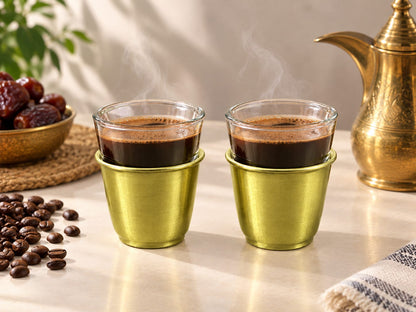 أكواب قهوة زجاج بقاعدة ذهبية