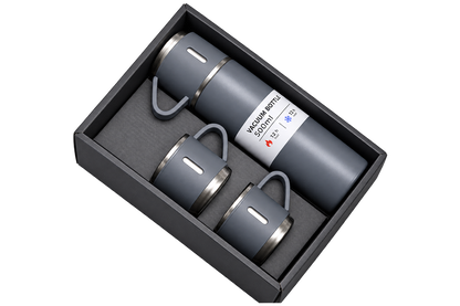 Vacuum Thermos Flask with Silicone Handle & Insulated Lid, 500ml (2-Cup Set)