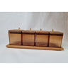 Amber Ribbed Glass Spice Jar Set with Wooden Tray (4 Pieces)